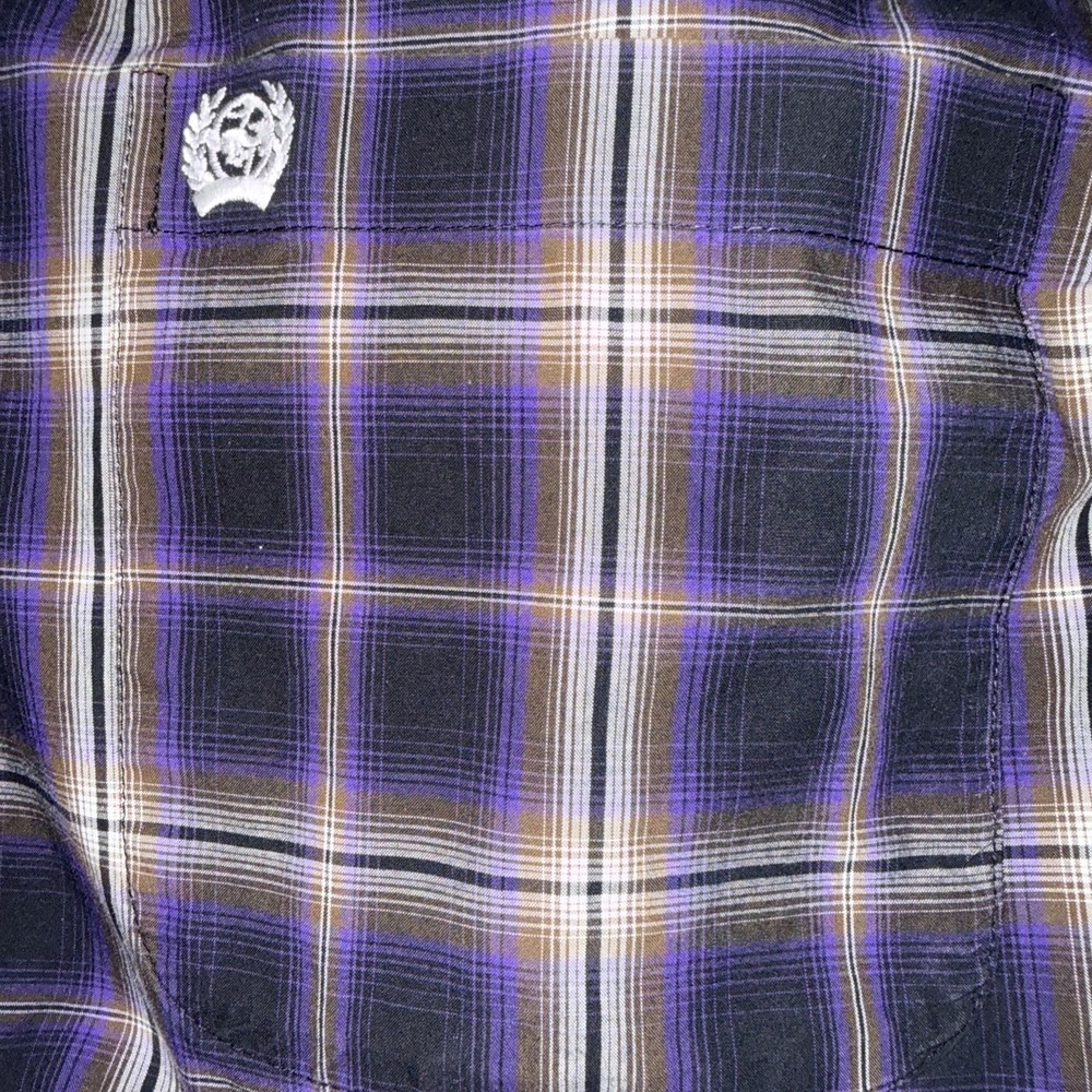 Cinch Shirt Men's M Purple Black Plaid Button Up Long Sleeve Western Cowboy - Picture 6 of 12